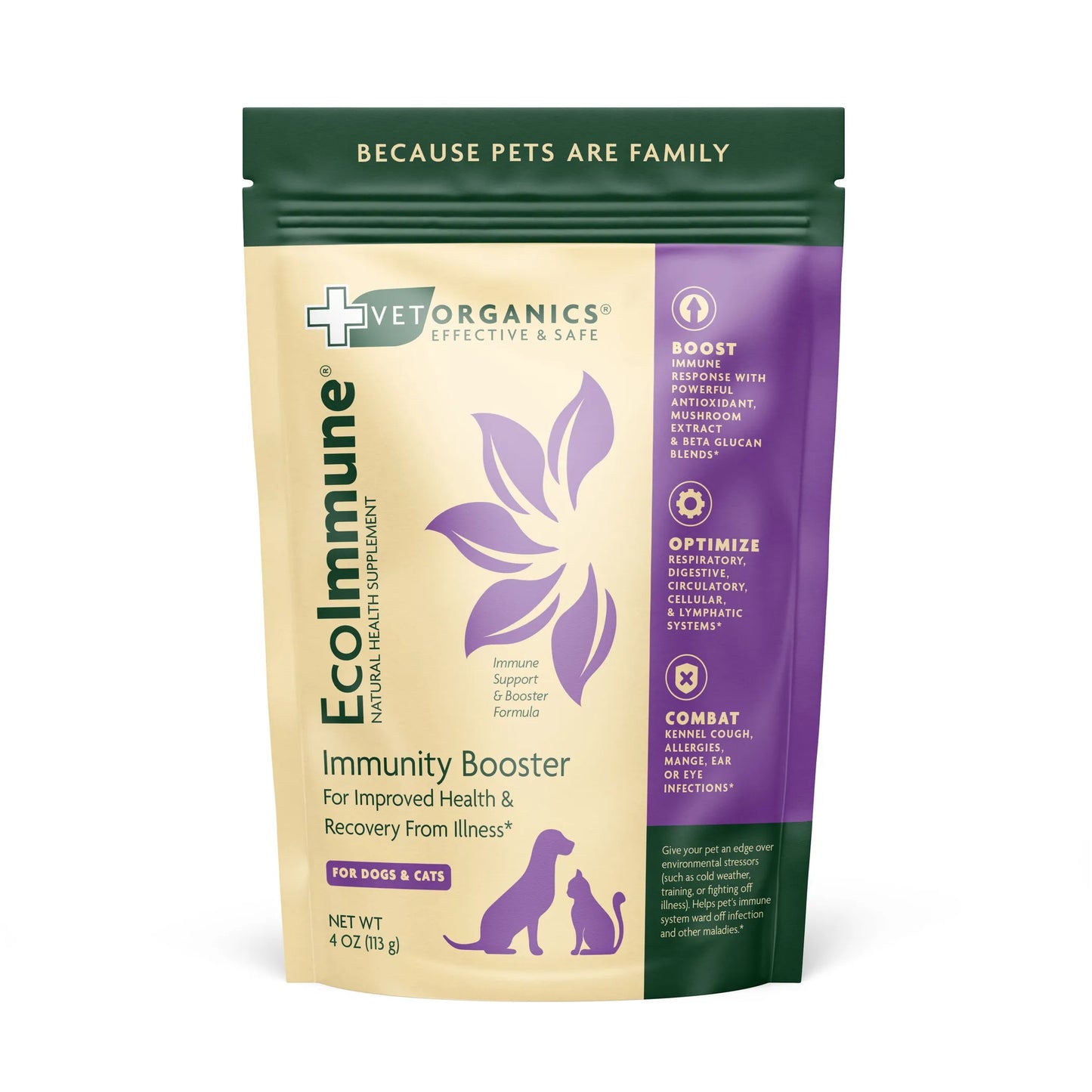 Ecolmmune Immunity Booster supplement packaging for pets on a white background