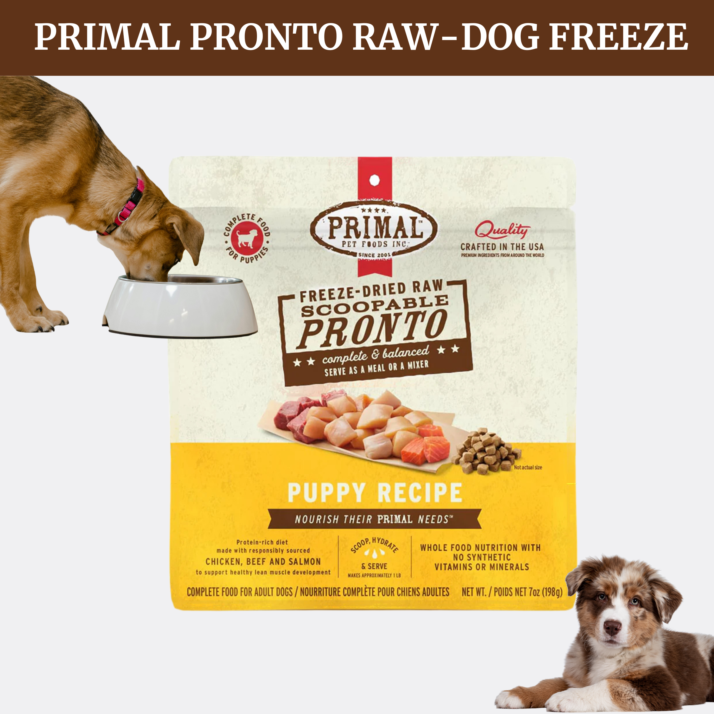 Primal Dog Freeze-Dried Pronto Puppy Chicken Salmon 7oz. Primal Pet Food Dog Food Freeze Dried