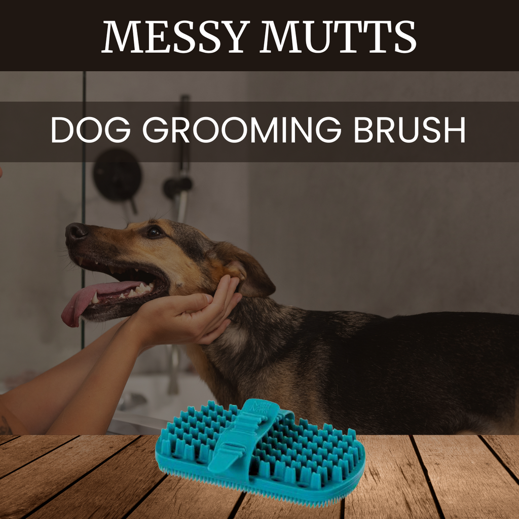 Messy Mutts Dog Grooming Brush | Double sides | Hand Strap | Silicone 6.3" x 3.5"; Messy Mutts Dog Grooming Tools