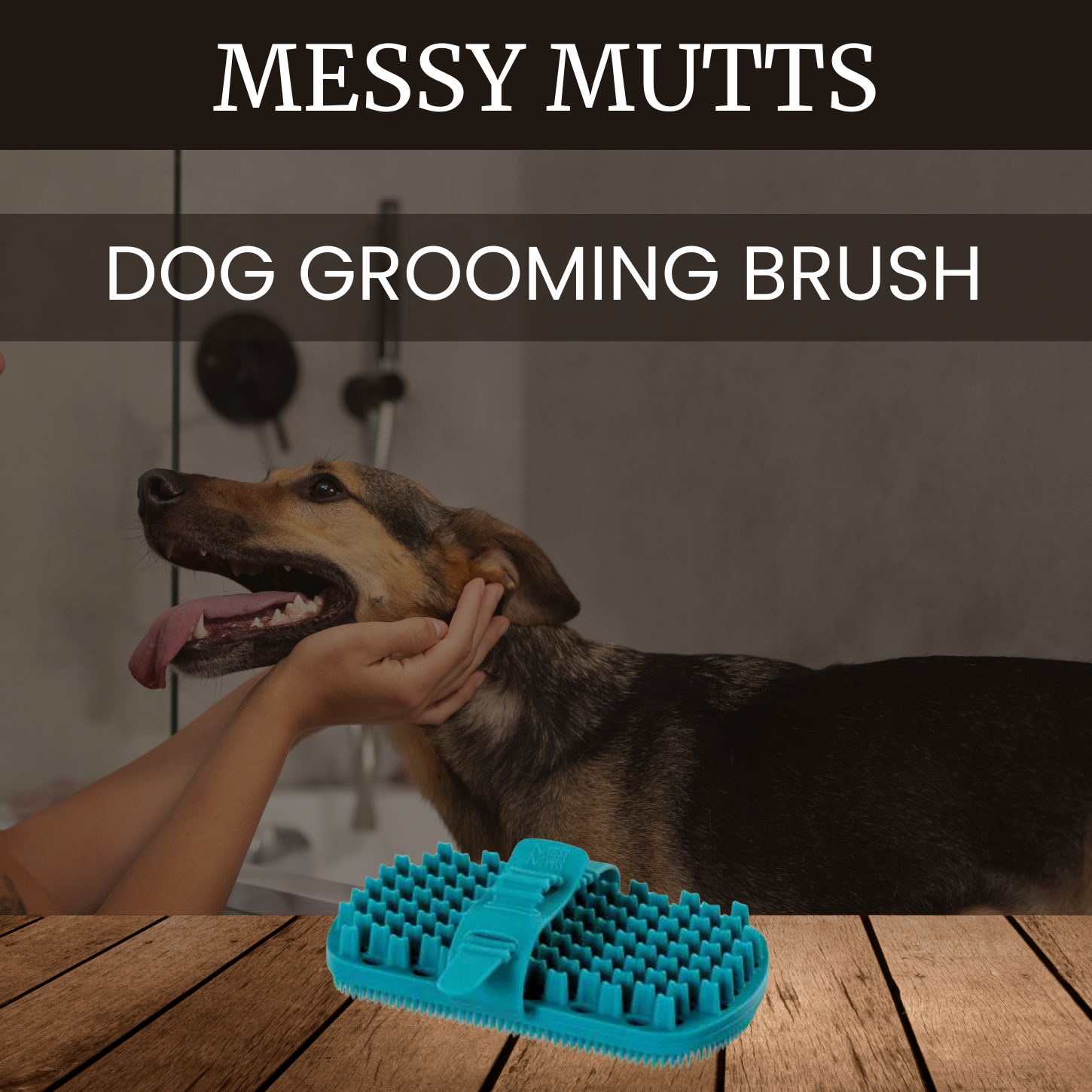 Messy Mutts Dog Grooming Brush | Double sides | Hand Strap | Silicone 6.3" x 3.5"; Messy Mutts Dog Grooming Tools