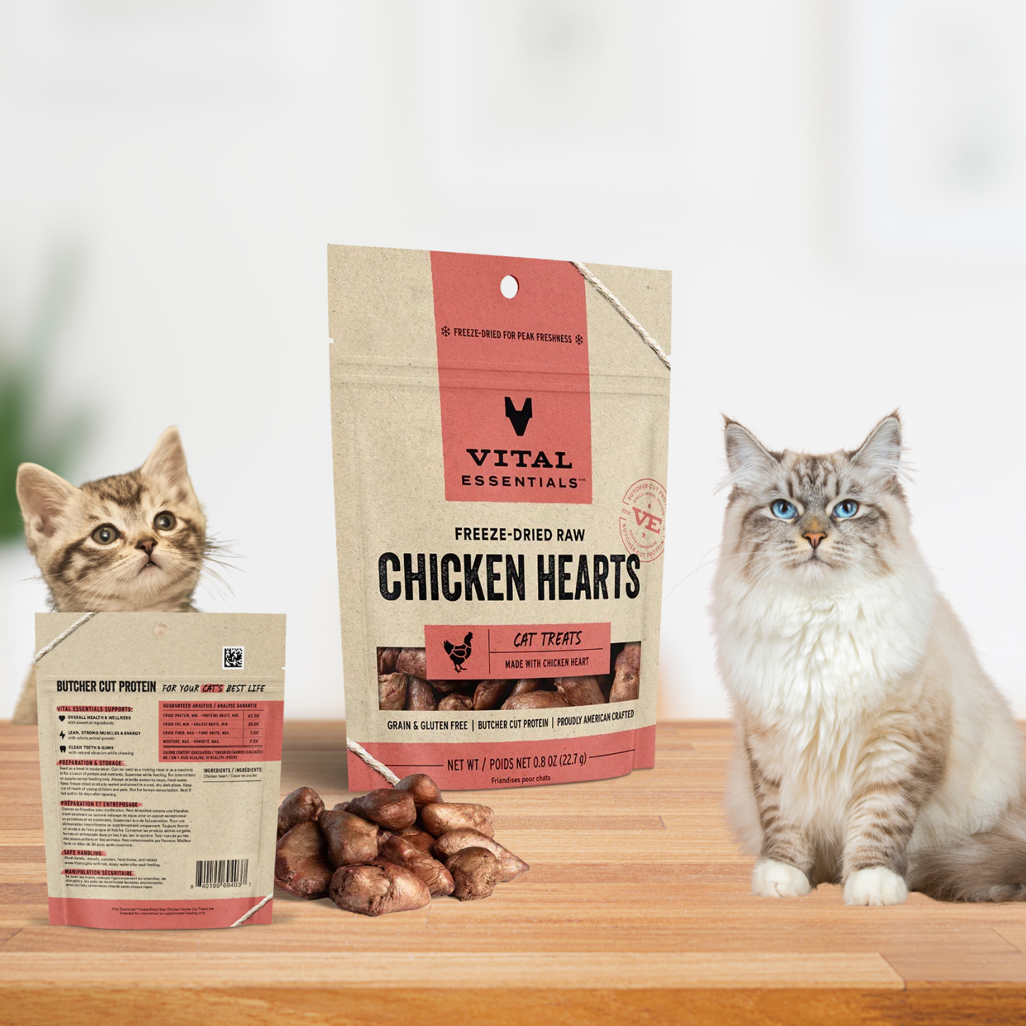 Vital Essentials Cat Treats | Freeze-Dried Chicken Hearts | Grain &amp; Gluten Free, Single Protein | 0.8 oz Pack Vital Essentials Cat Treats Freeze Dried