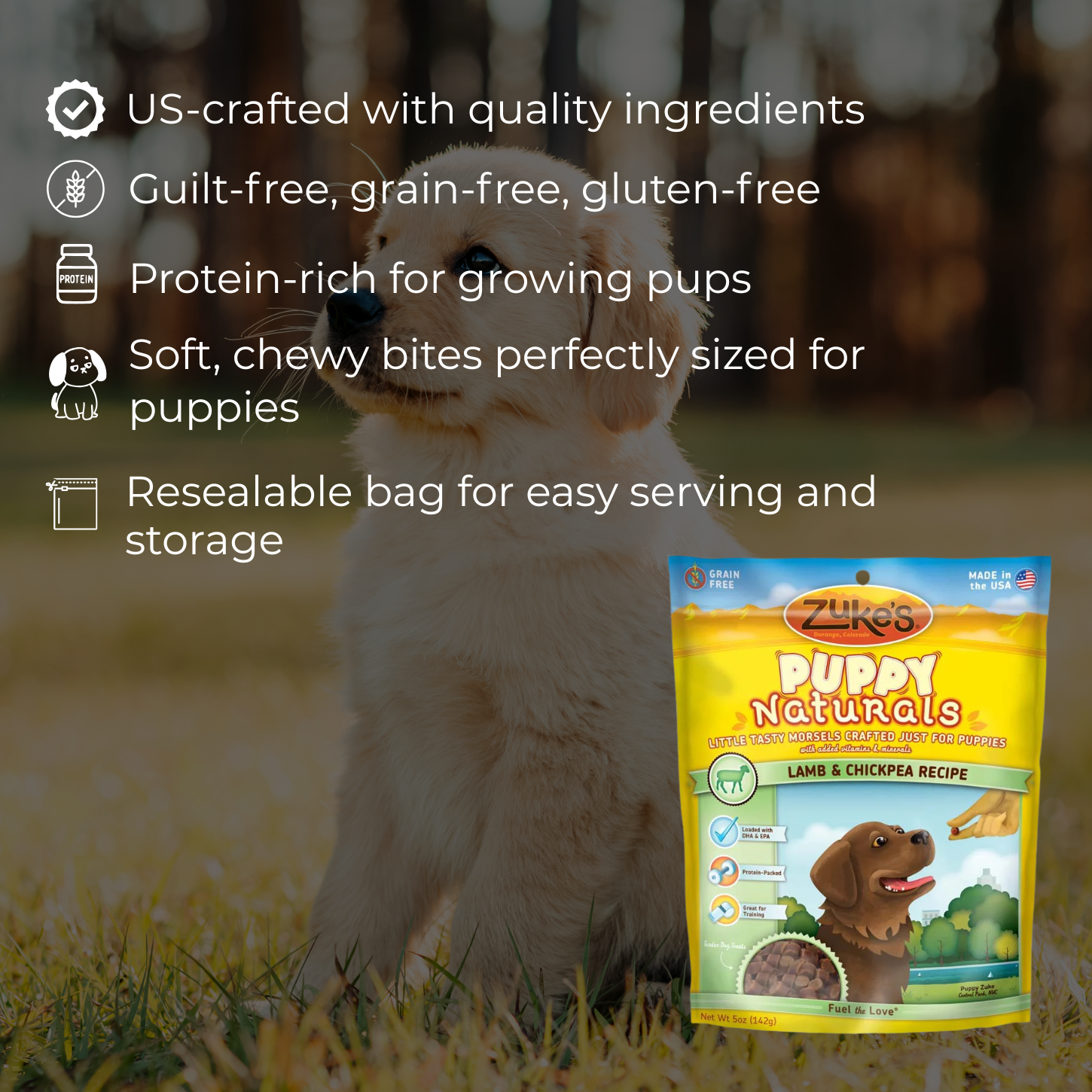 Zuke's Puppy Naturals | Training Dog Treats | Lamb & Chickpea Recipe | Grain Free | 5 oz Pack Zukes Dog Treats Soft & Chewy