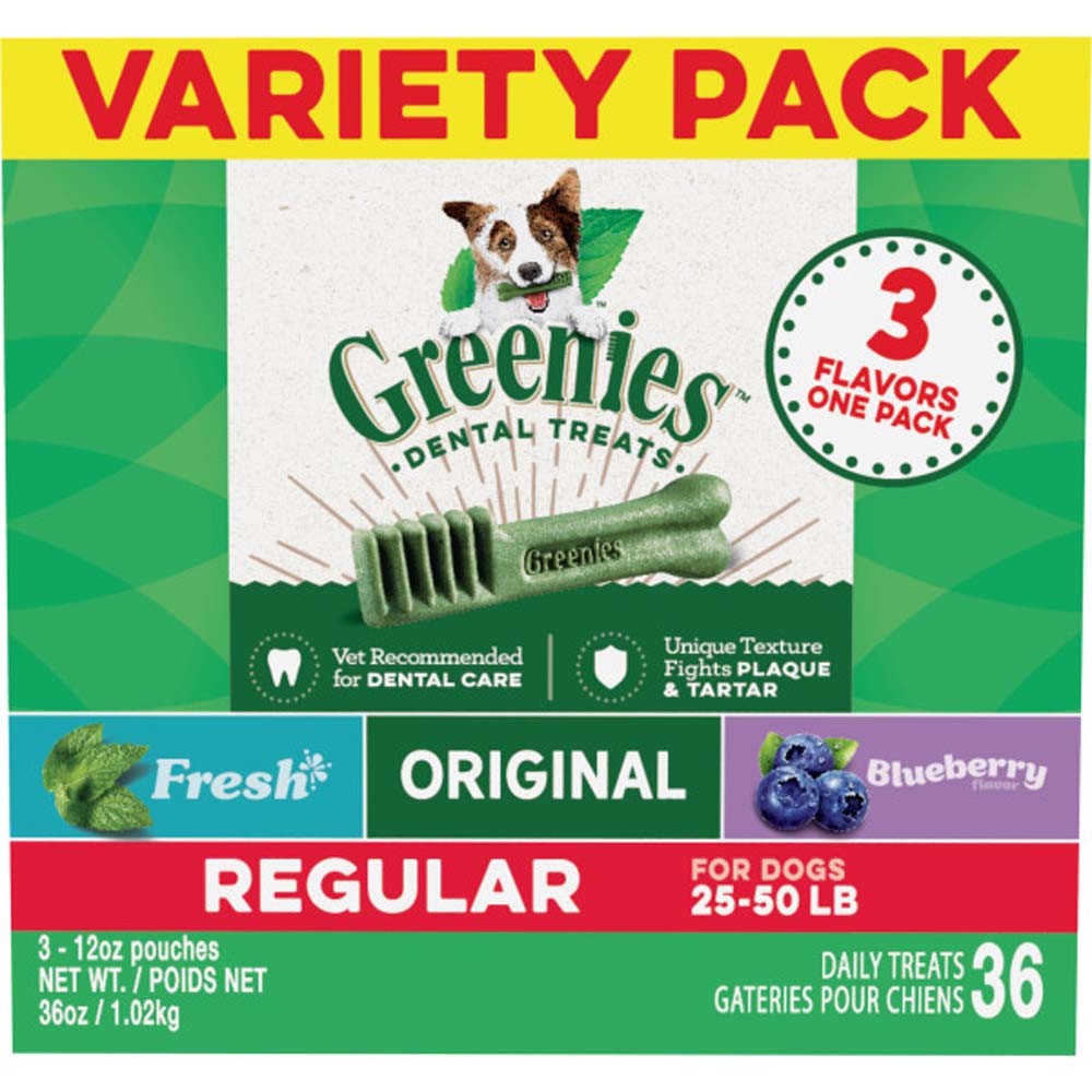 Greenies 3-Flavor Variety Pack Dog Dental Treat Regular 1ea/36 oz, 36 ct Greenies Dog Treats Dental Chews