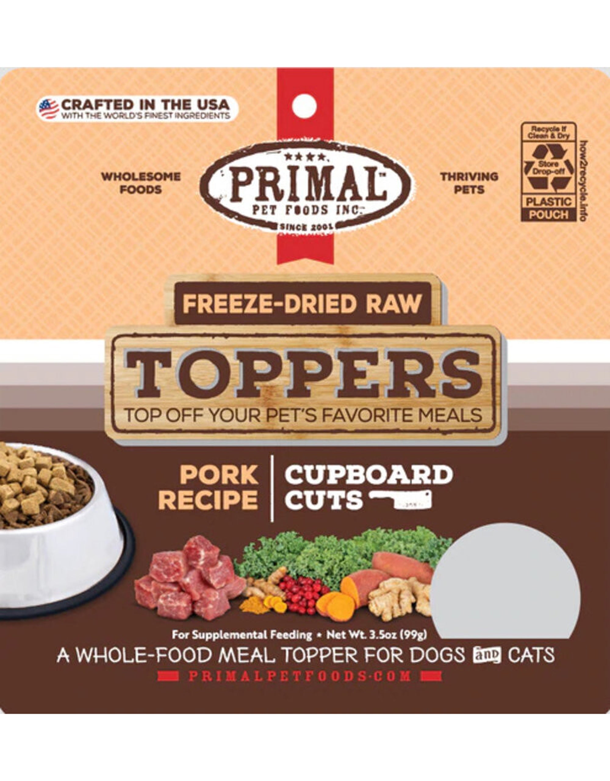 Primal Dog-Cat Fd Raw Topper Cupboard Cuts Pork 3.5oz. Primal Pet Food Dog Treats Freeze Dried and Dehydrated