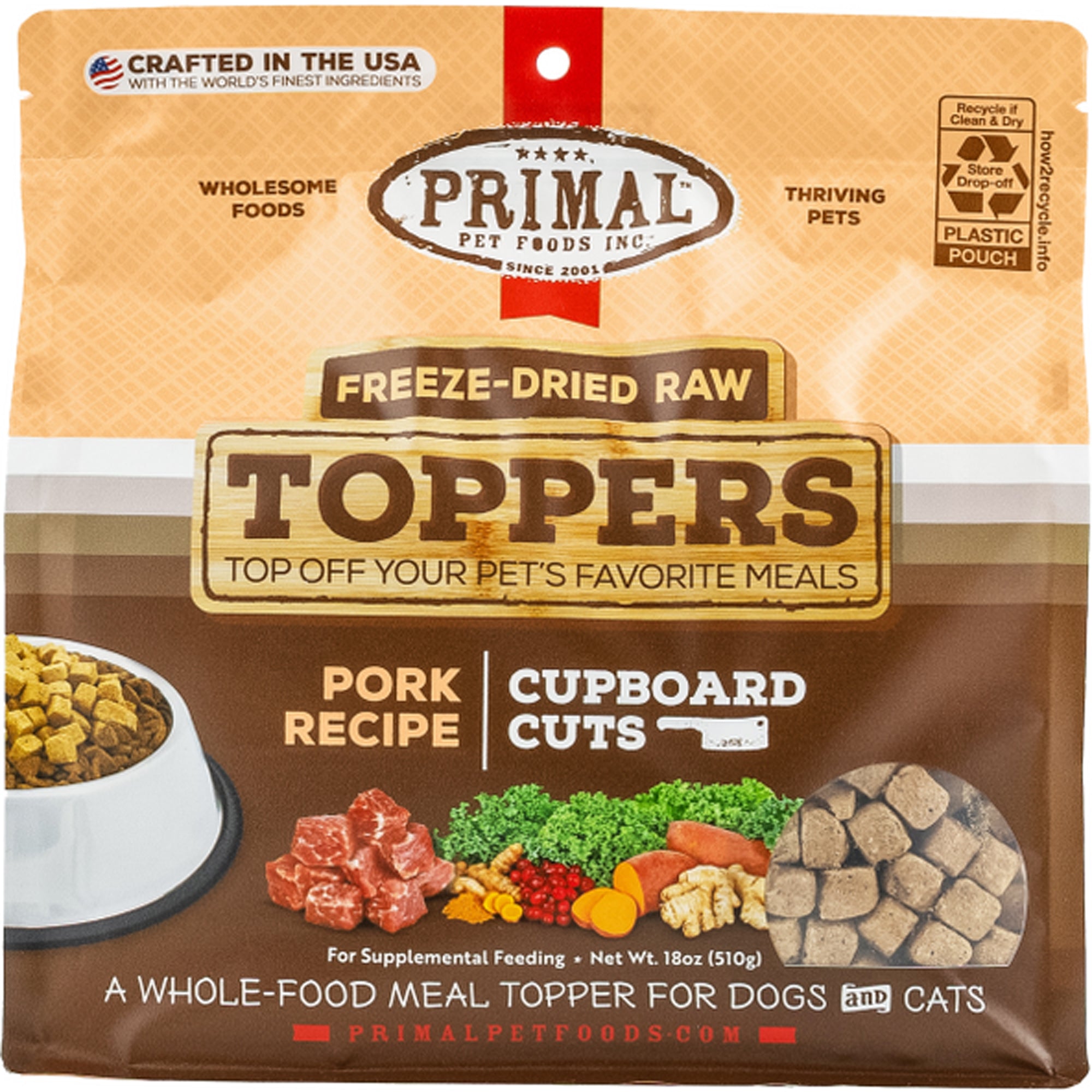Primal Dog-Cat Fd Raw Topper Cupboard Cuts Pork 18 oz. Primal Pet Food Dog Treats Freeze Dried and Dehydrated