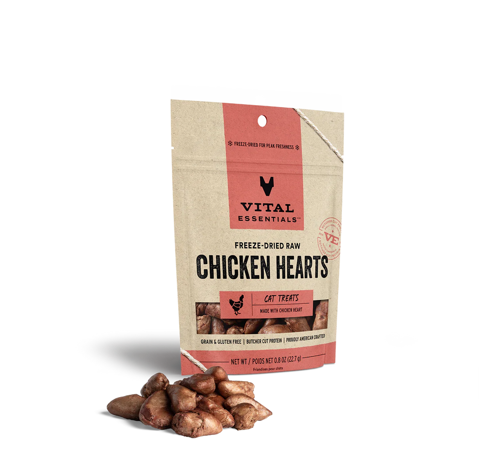 Vital Essentials Cat Treats | Freeze-Dried Chicken Hearts | Grain &amp; Gluten Free, Single Protein | 0.8 oz Pack Vital Essentials Cat Treats Freeze Dried