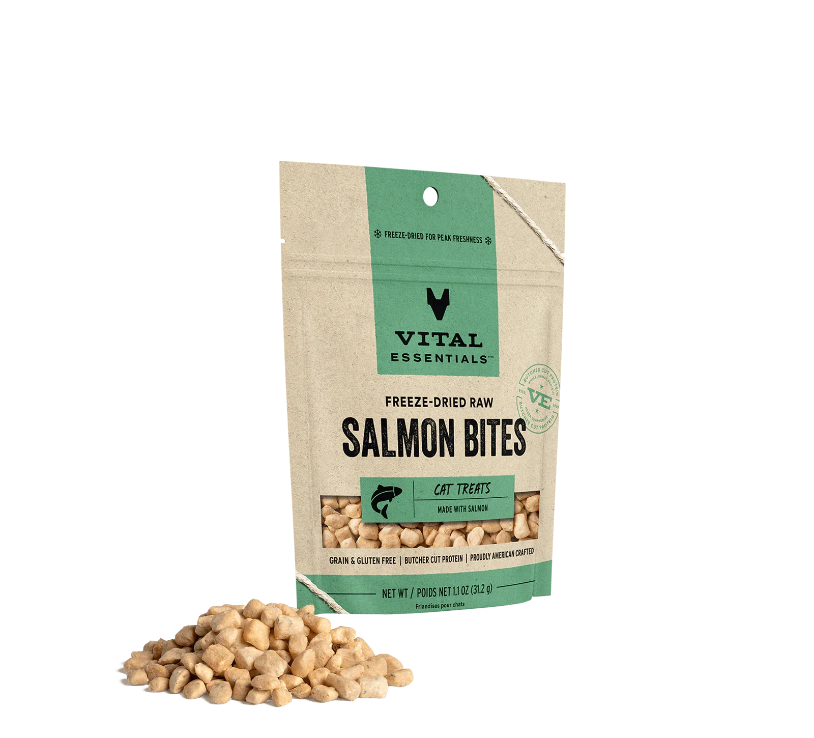 Vital Essentials Cat Freeze-Dried Treat Bites Salmon 1.1oz. Vital Essentials Cat Treats Freeze Dried