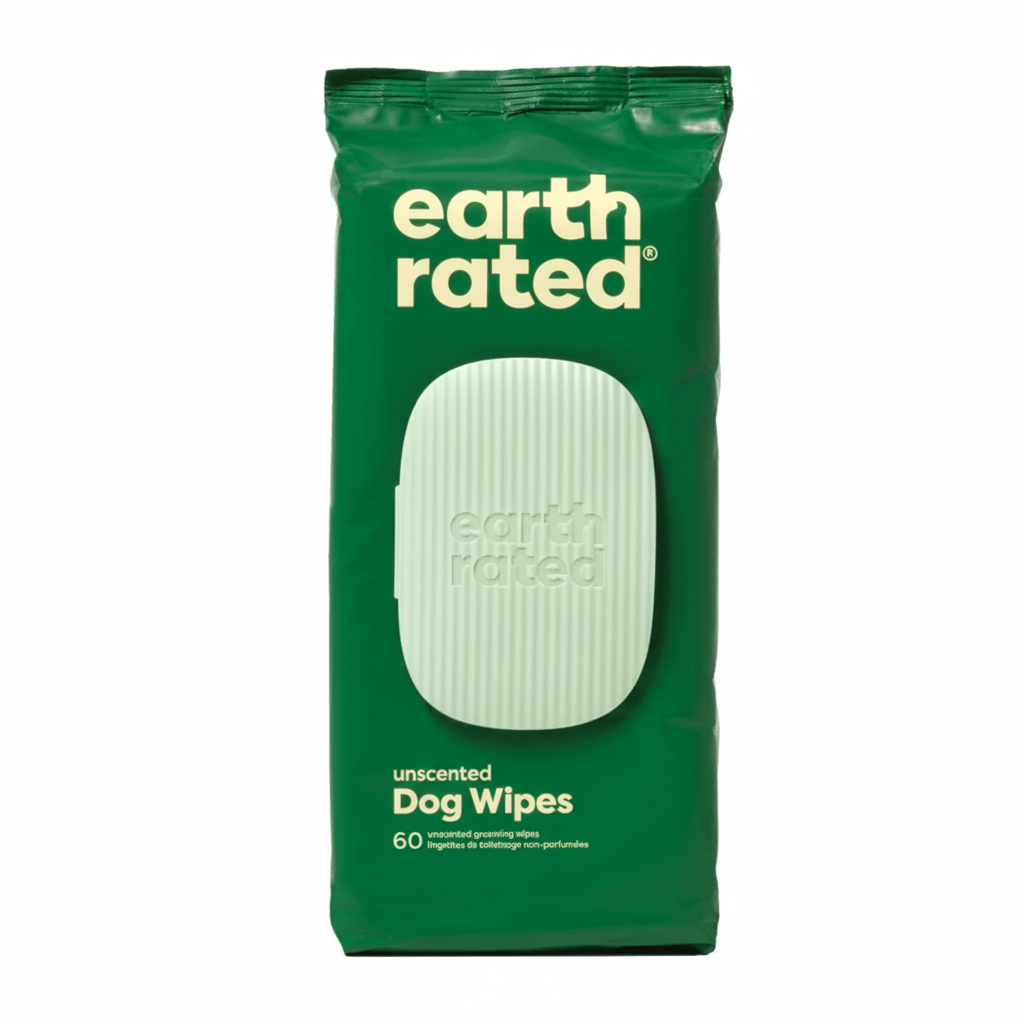 Earth Rated Dog Grooming Wipes Unscented 60 ct | Hypoallergenic and dermatologist tested | Plant Based Earth Rated Dog Grooming Wipes