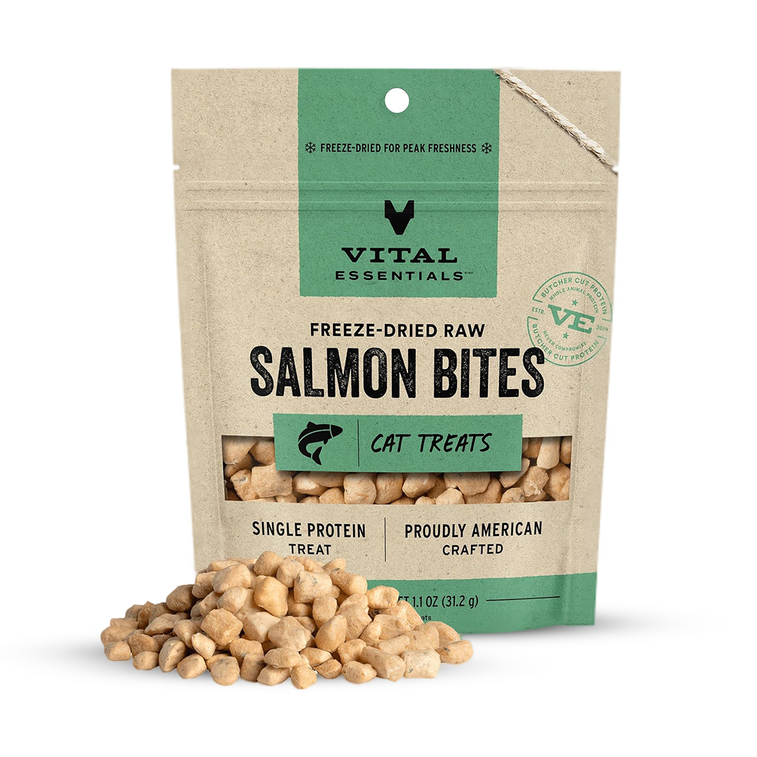 Vital Essentials Cat Freeze-Dried Treat Bites Salmon 1.1oz. Vital Essentials Cat Treats Freeze Dried