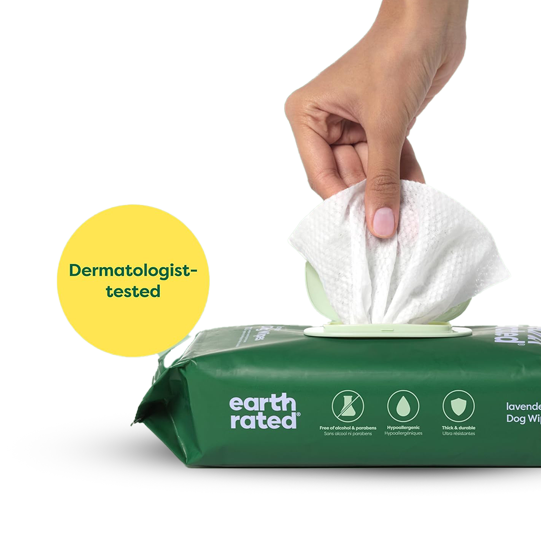 Earth Rated Dog Grooming Wipes Lavender 60 ct | Hypoallergenic and dermatologist tested | Plant Based Earth Rated Dog Grooming Wipes