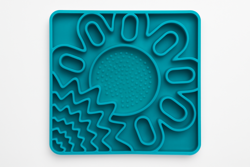 Messy Mutts Dog Cat Framed Silicone Interactive Multi Surface Mat 10In X 10In Blue Messy Mutts Dog Bowls and Dishes