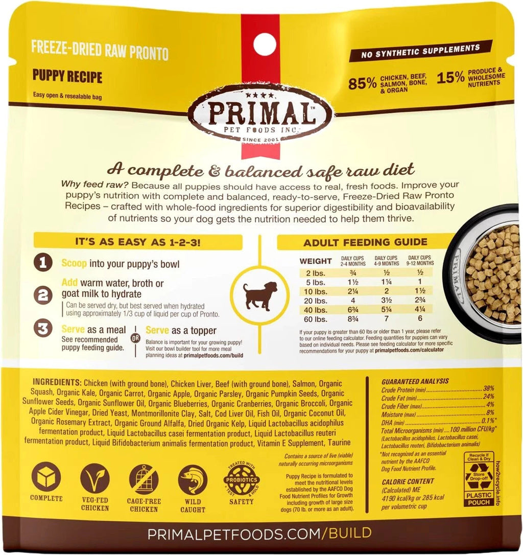 Primal Dog Freeze-Dried Pronto Puppy Chicken Salmon 7oz. Primal Pet Food Dog Food Freeze Dried